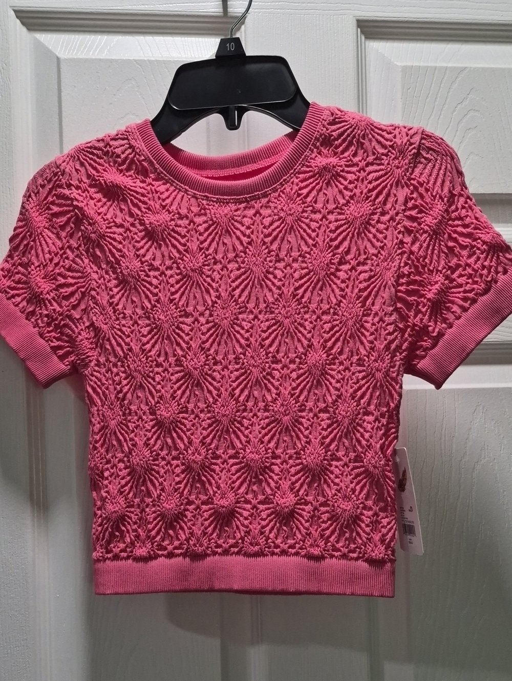 C & V Girls Textured Short-Sleeve Medium Top - Pink NWT